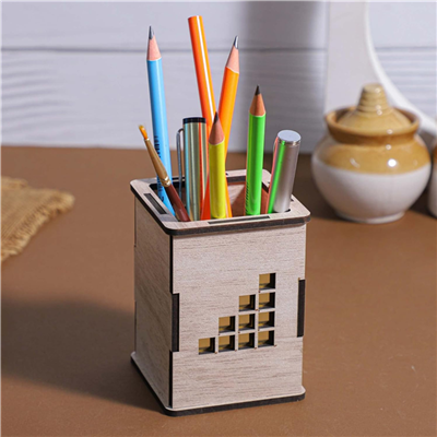 Single Compartment Wooden Desk Organizer Pen And Pencil Holder
