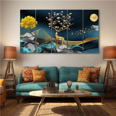 Golden Deer Wall Decor Art – Elegant Wall Painting For Home And Gifting